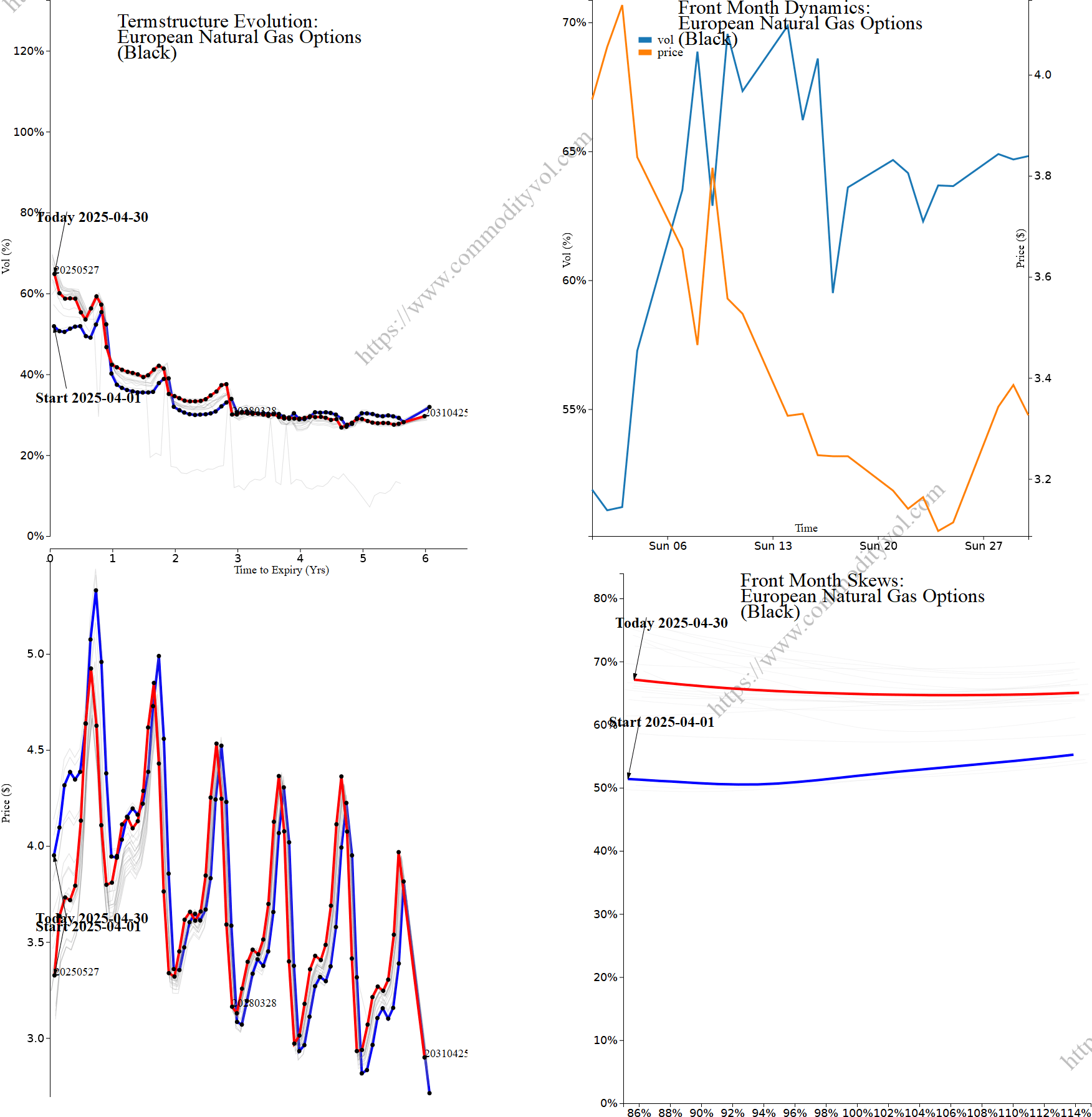 Market summary 4x4 plot European Natural Gas Options